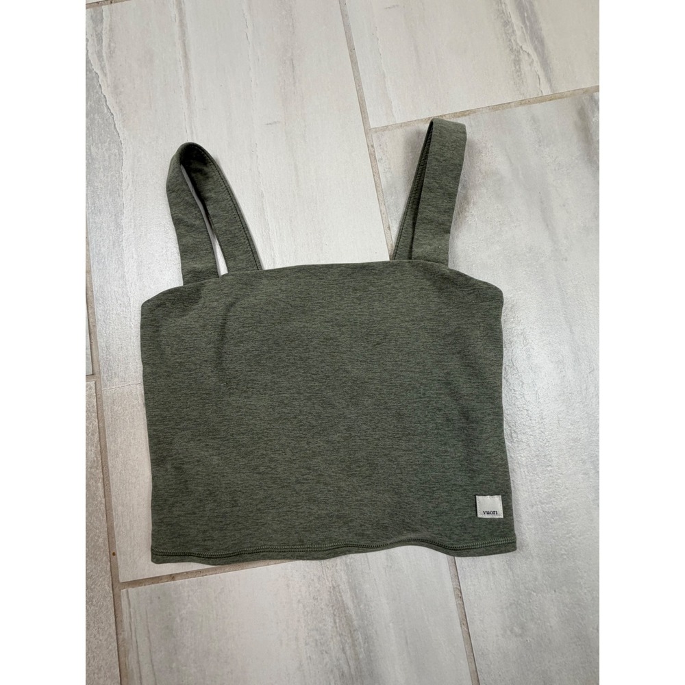 Vuori Daily Crop Top Oregano Heather Green Square Neck Activewear VW1080 Small - Picture 1 of 7